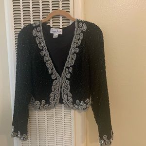 Lawrence Kazar Black and silver beaded Bolero